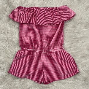 Ralph Lauren Girls Pink And White Strapless Ruffle Romper Sz M